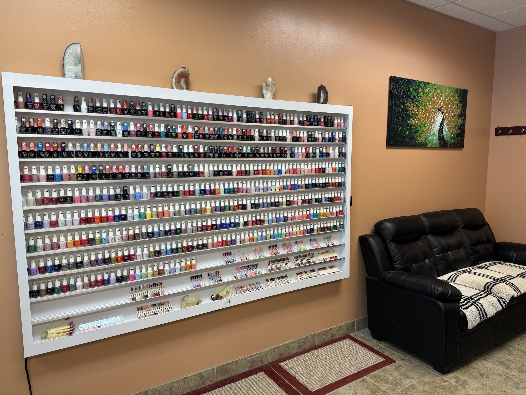 Polish color wall and waiting lounge with leather sofa