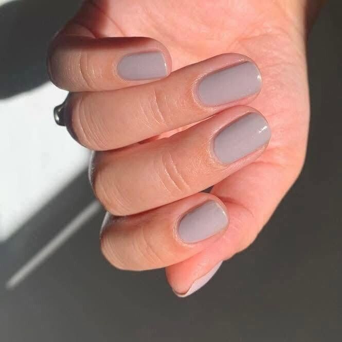Soft dove gray gel manicure on short nails